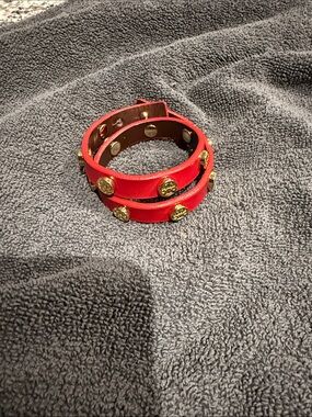 Red Double Wrap Leather Bracelet with Gold Studs